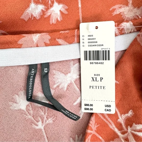 NWT By Anthropologie Tilda Mini Slip Skirt Orange Floral Size XL Petite - Picture 6 of 7